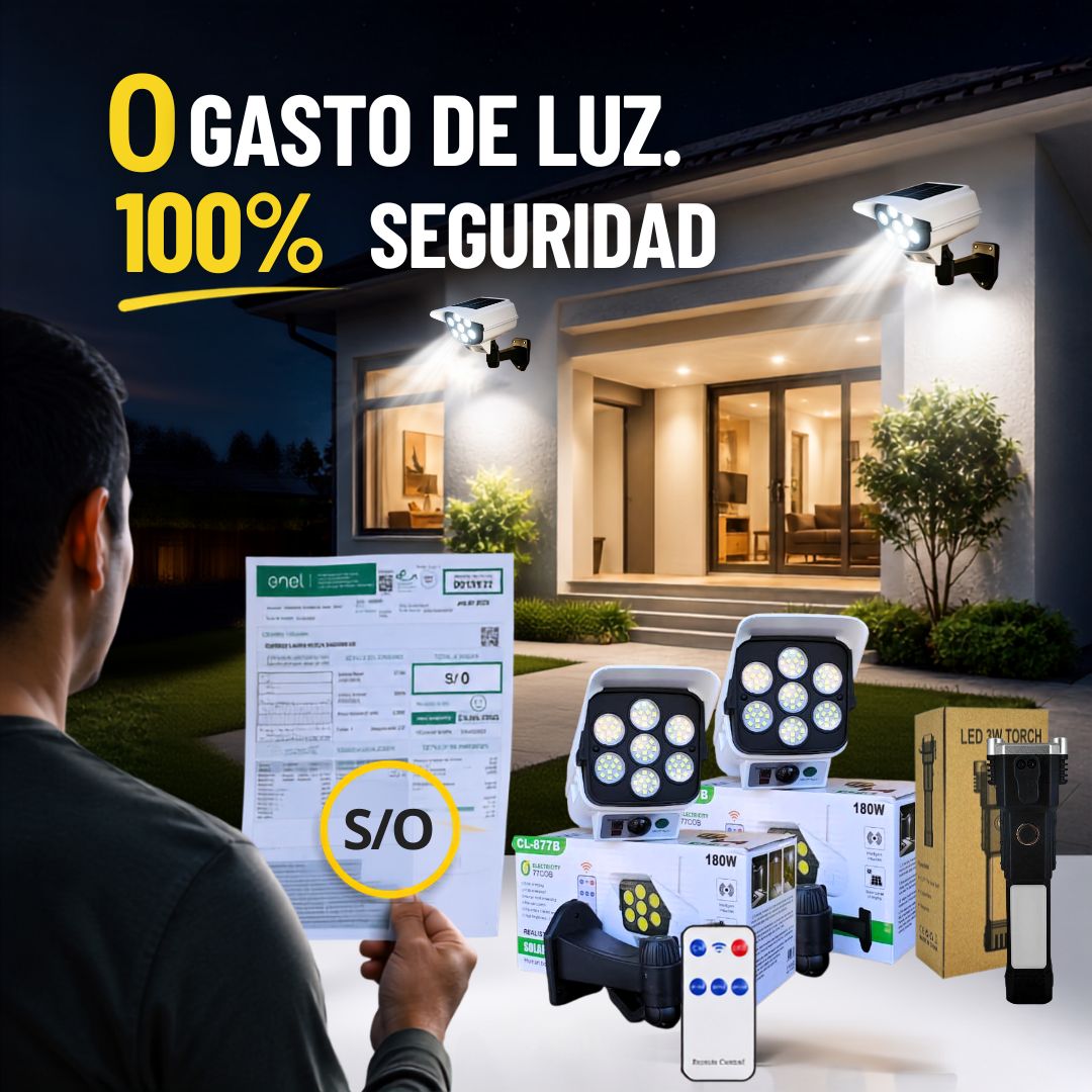 KIT PROTECCIÓN - 2 FOCOS SOLARES + 1 LINTERNA EXTREMA